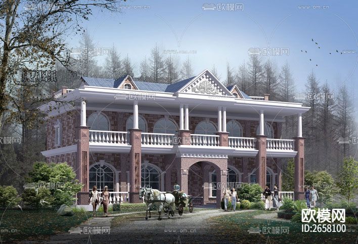 欧式双拼别墅住宅设计cad施工图下载（渲染图7）