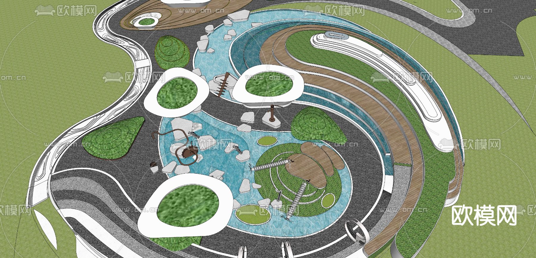 儿童乐园  游乐器材su模型下载（渲染图3）