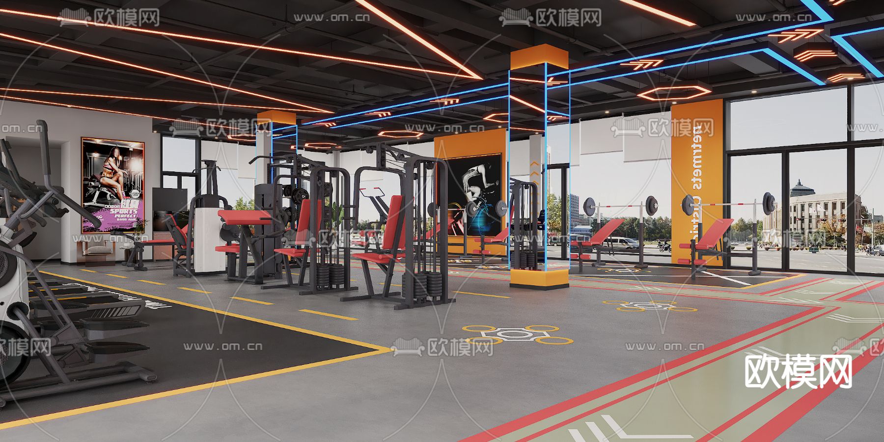 工业风健身房3d模型下载（渲染图1）