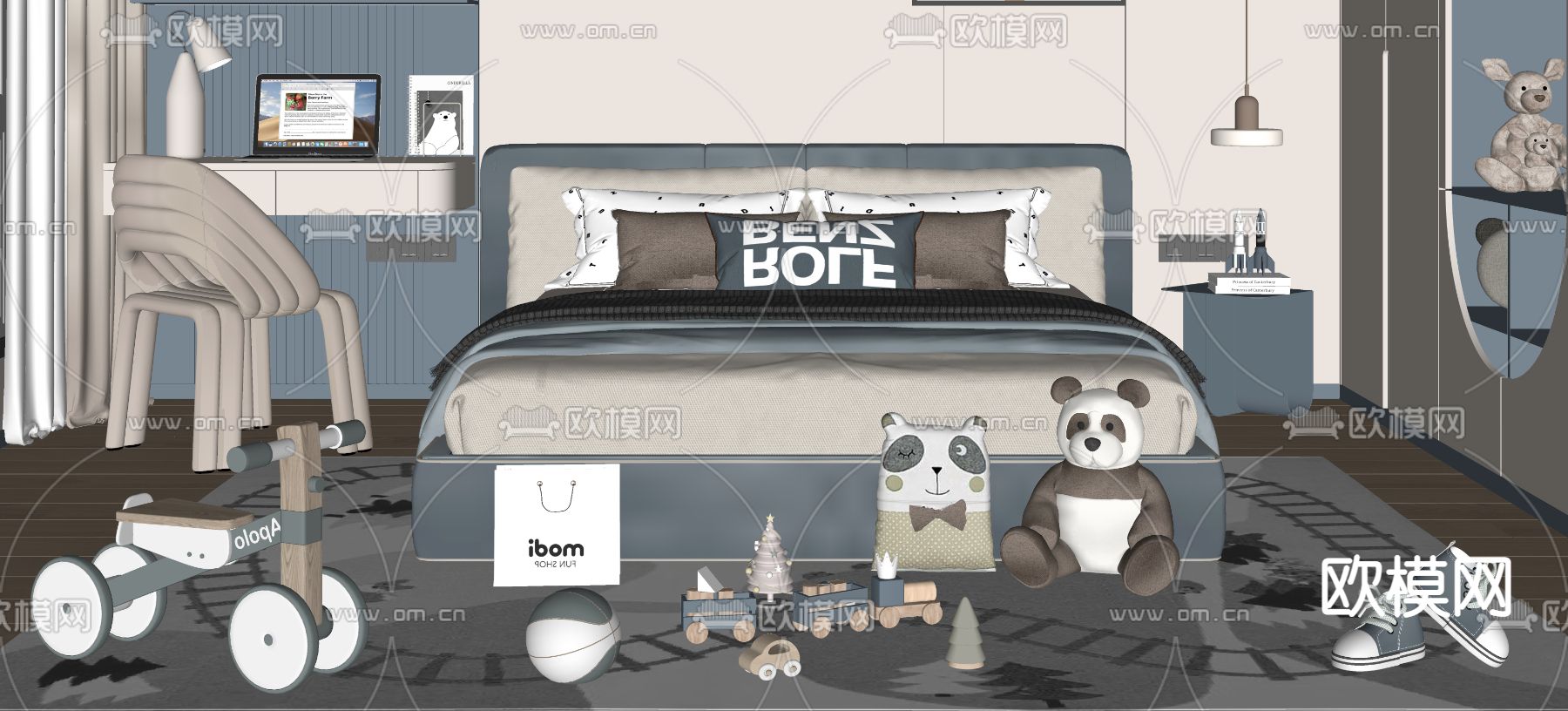 男孩床 儿童床su模型下载（渲染图2）
