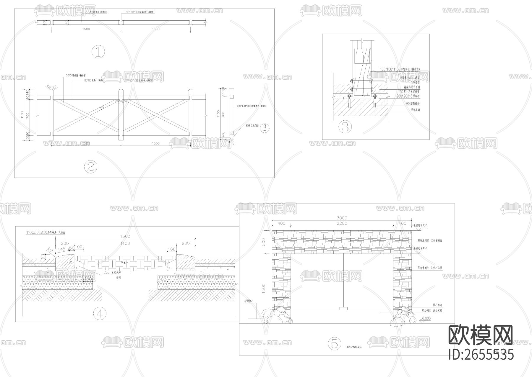 特色景墙CAD节点大样下载（渲染图3）