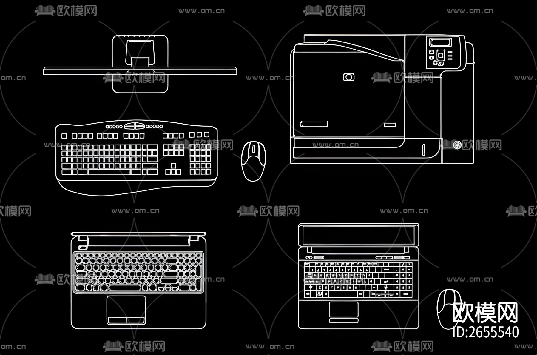办公设备CAD图库下载（渲染图2）