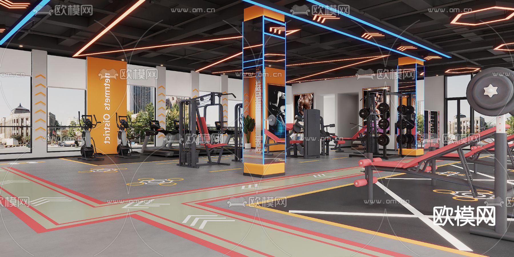 工业风健身房3d模型下载（渲染图2）