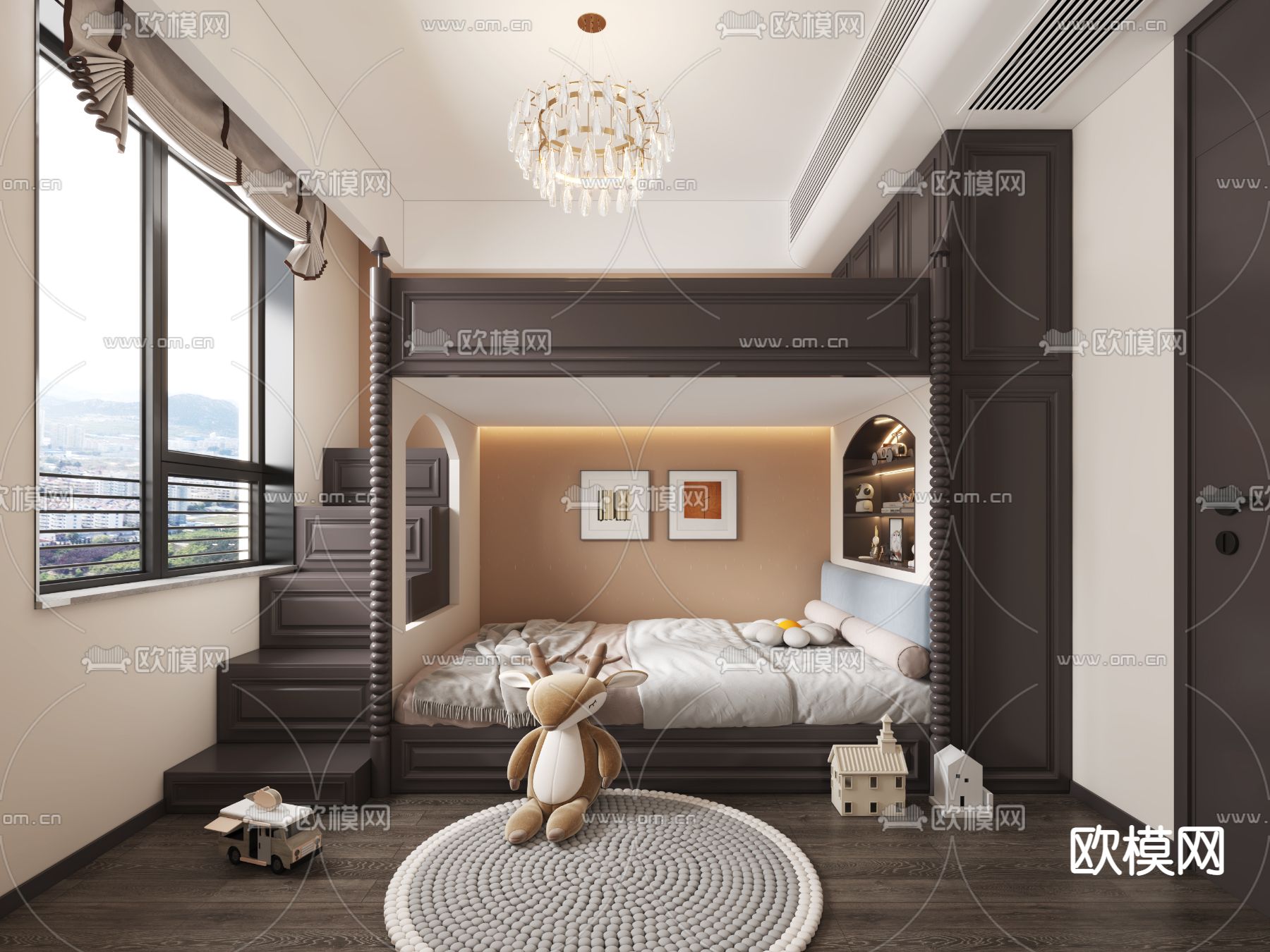 简欧儿童床 高低床3d模型下载