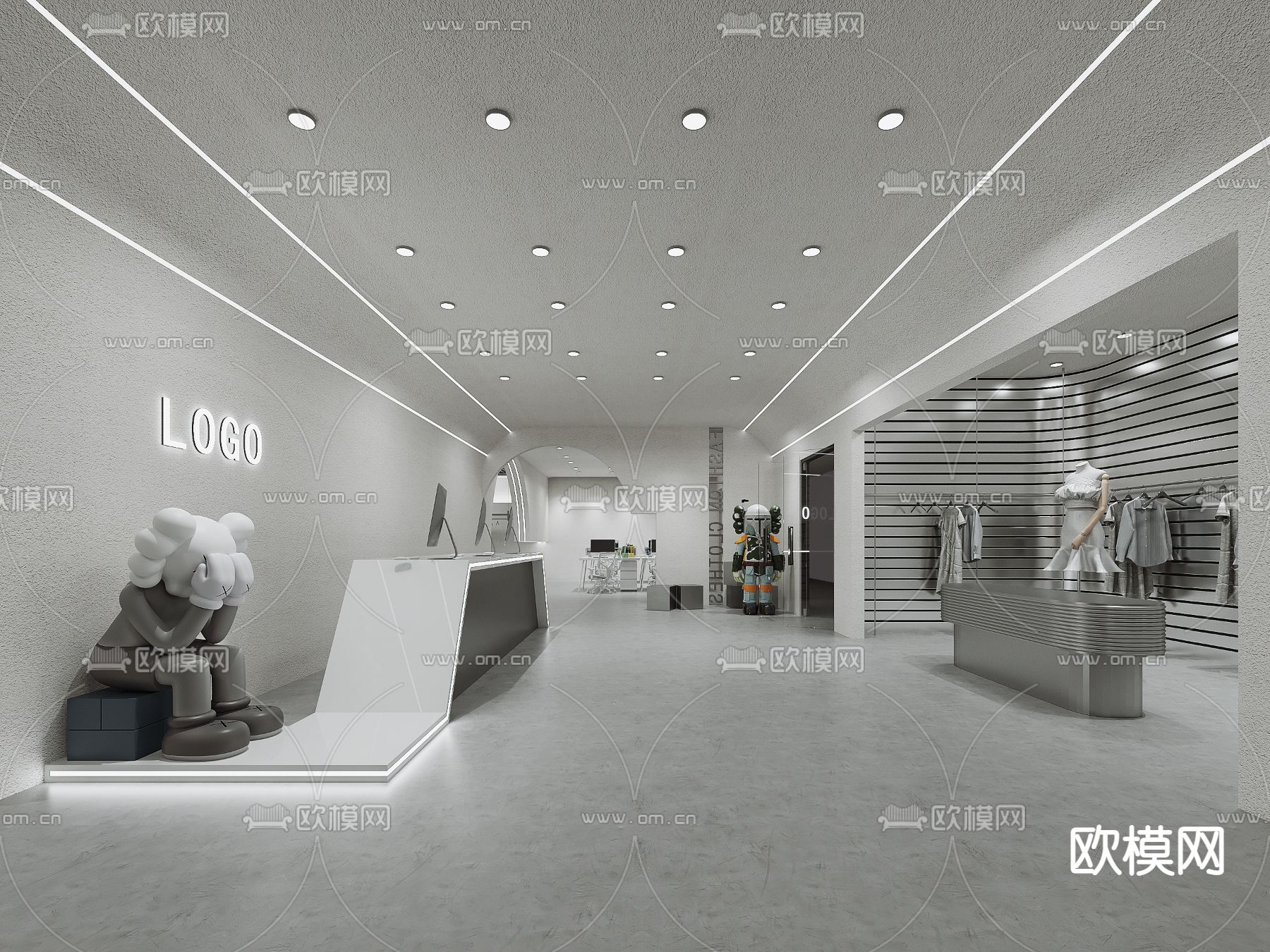 高级灰前台 接待处3d模型下载（渲染图1）