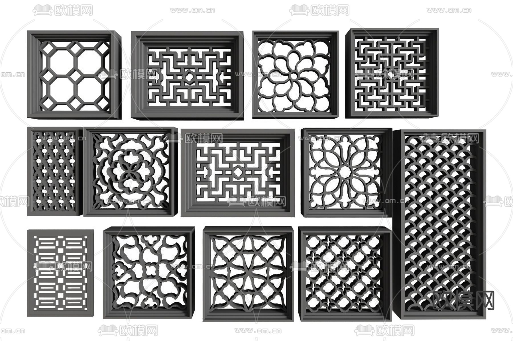 中式镂空窗 花格窗 窗格3d模型下载