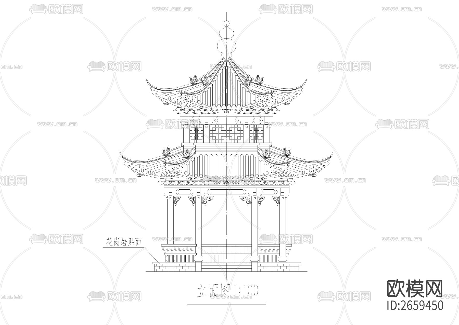 廊亭古建筑CAD施工图下载（渲染图5）