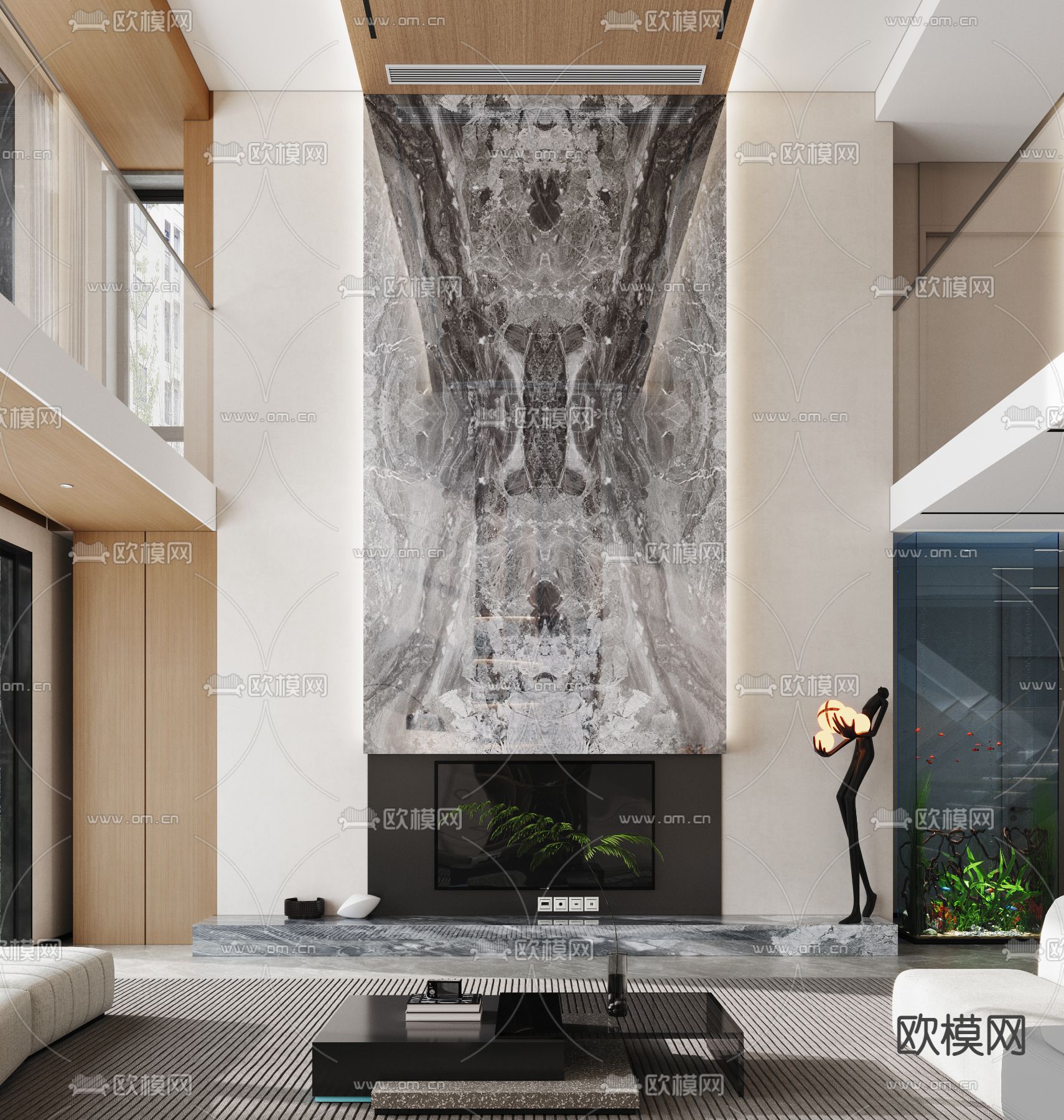 挑空客厅 别墅大堂3d模型下载（渲染图2）