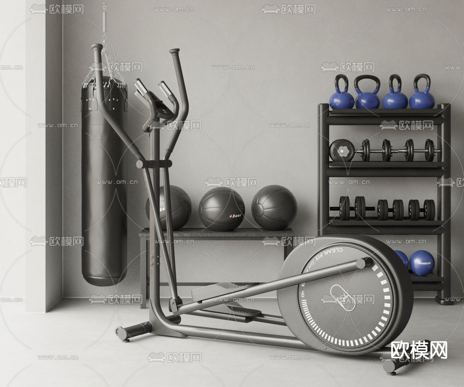 拳击沙袋 跑步机 哑铃 壶铃3d模型下载