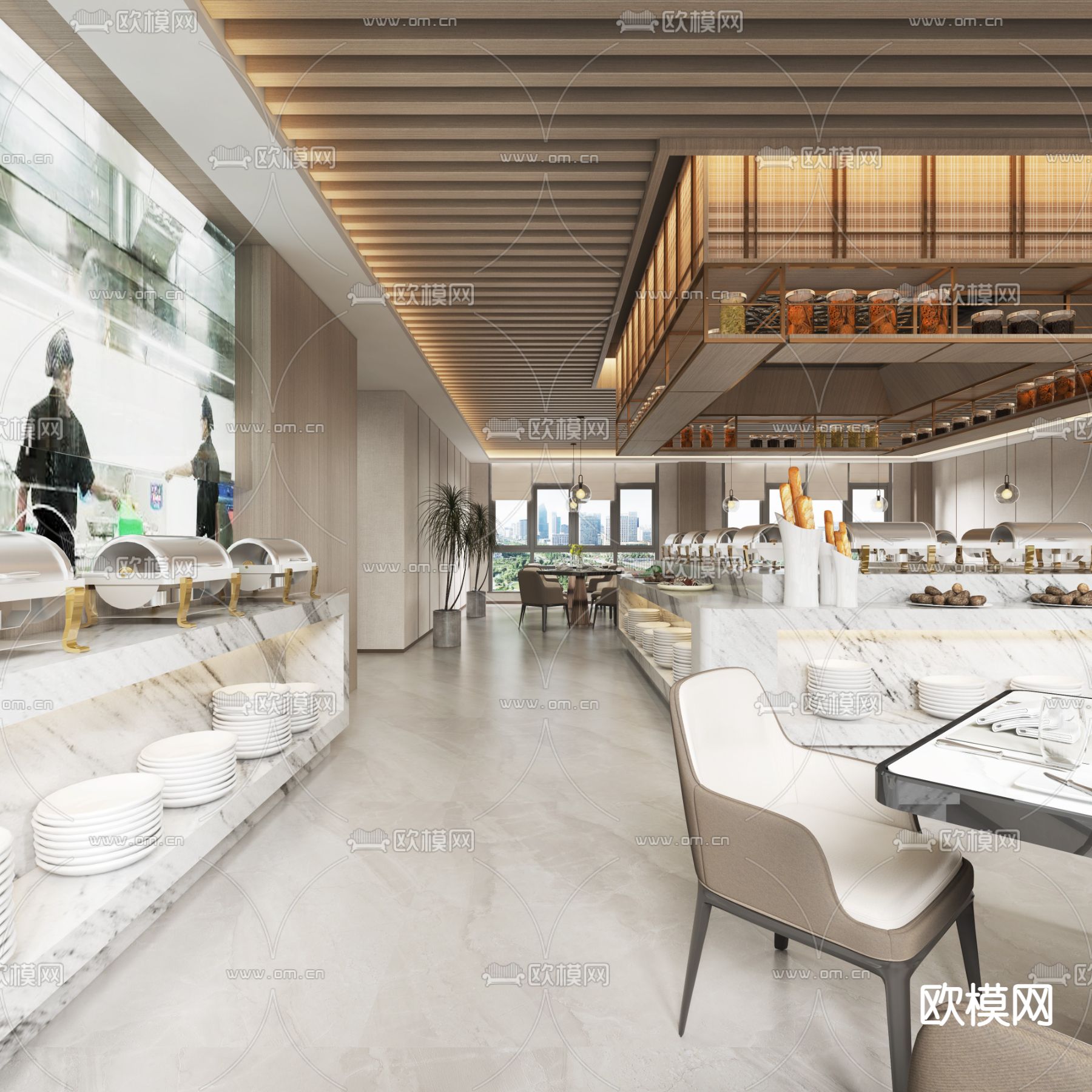 自助餐厅 全日制餐厅3d模型下载（渲染图2）