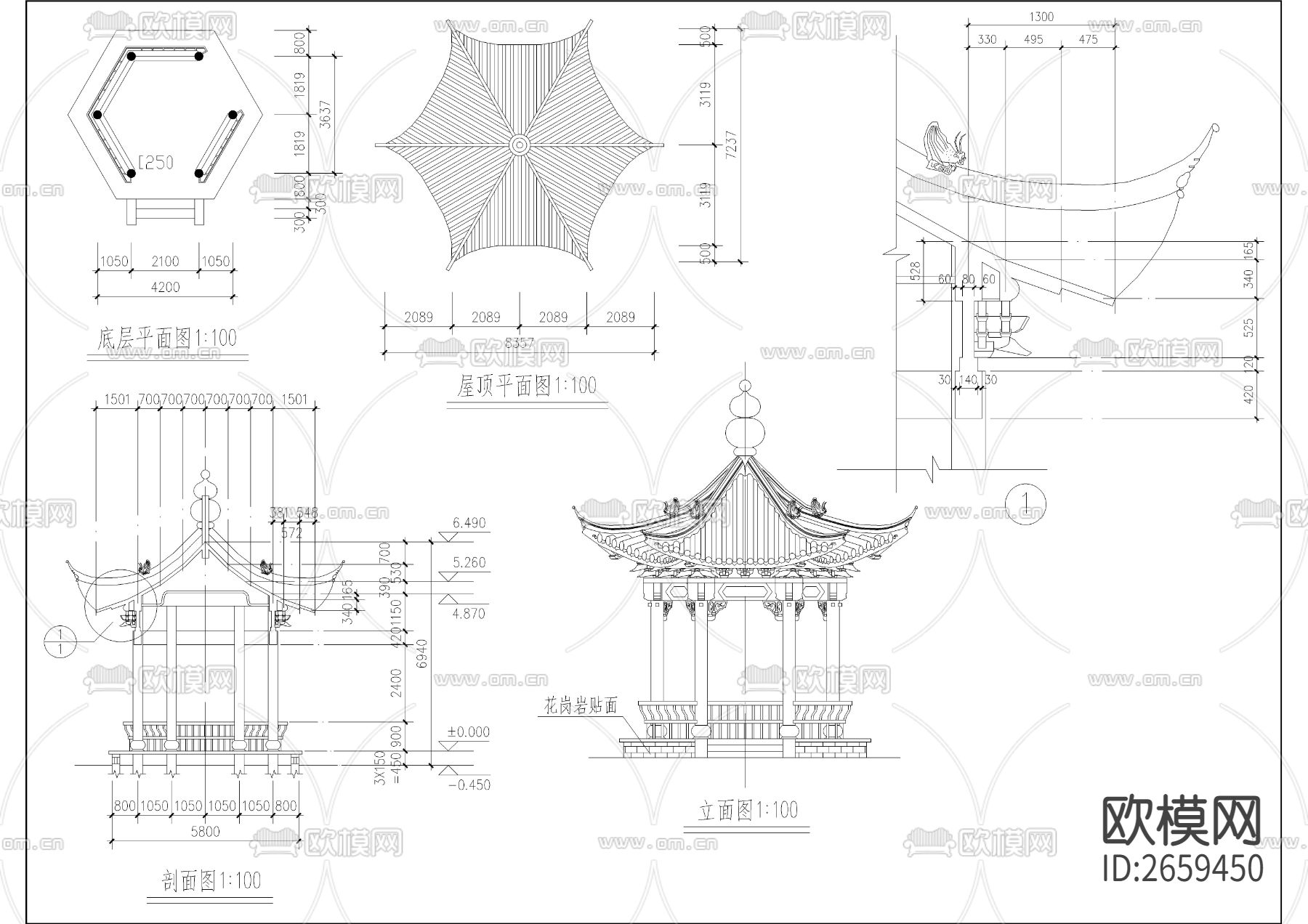 廊亭古建筑CAD施工图下载（渲染图2）