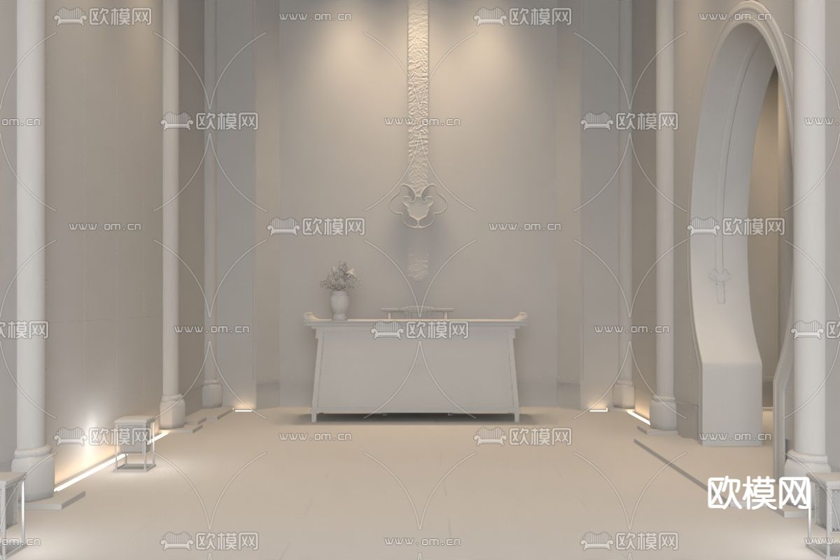 盘石设计 中式前台接待3d模型下载（渲染图2）