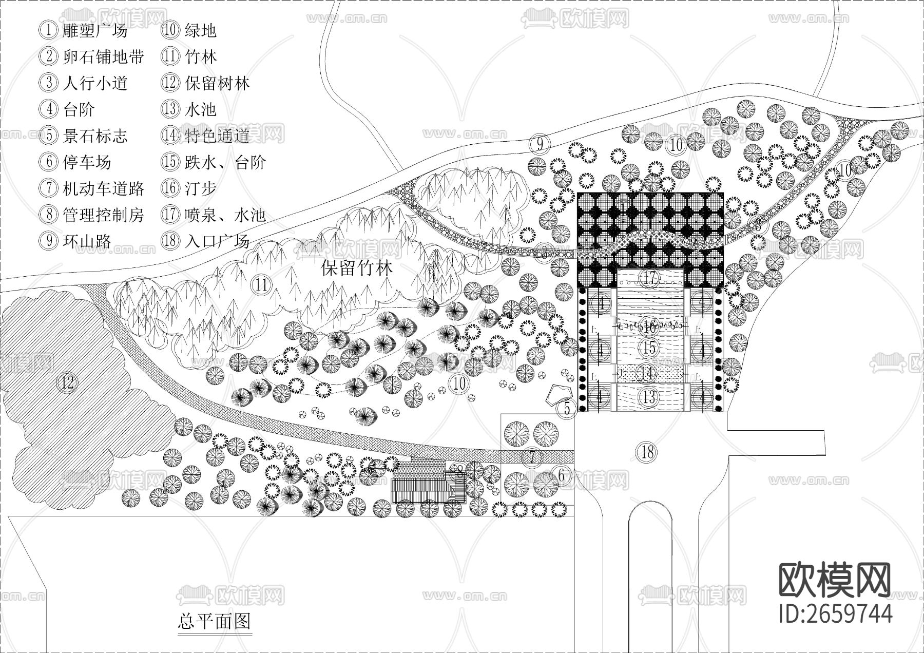 公园入口区CAD施工图下载（渲染图1）