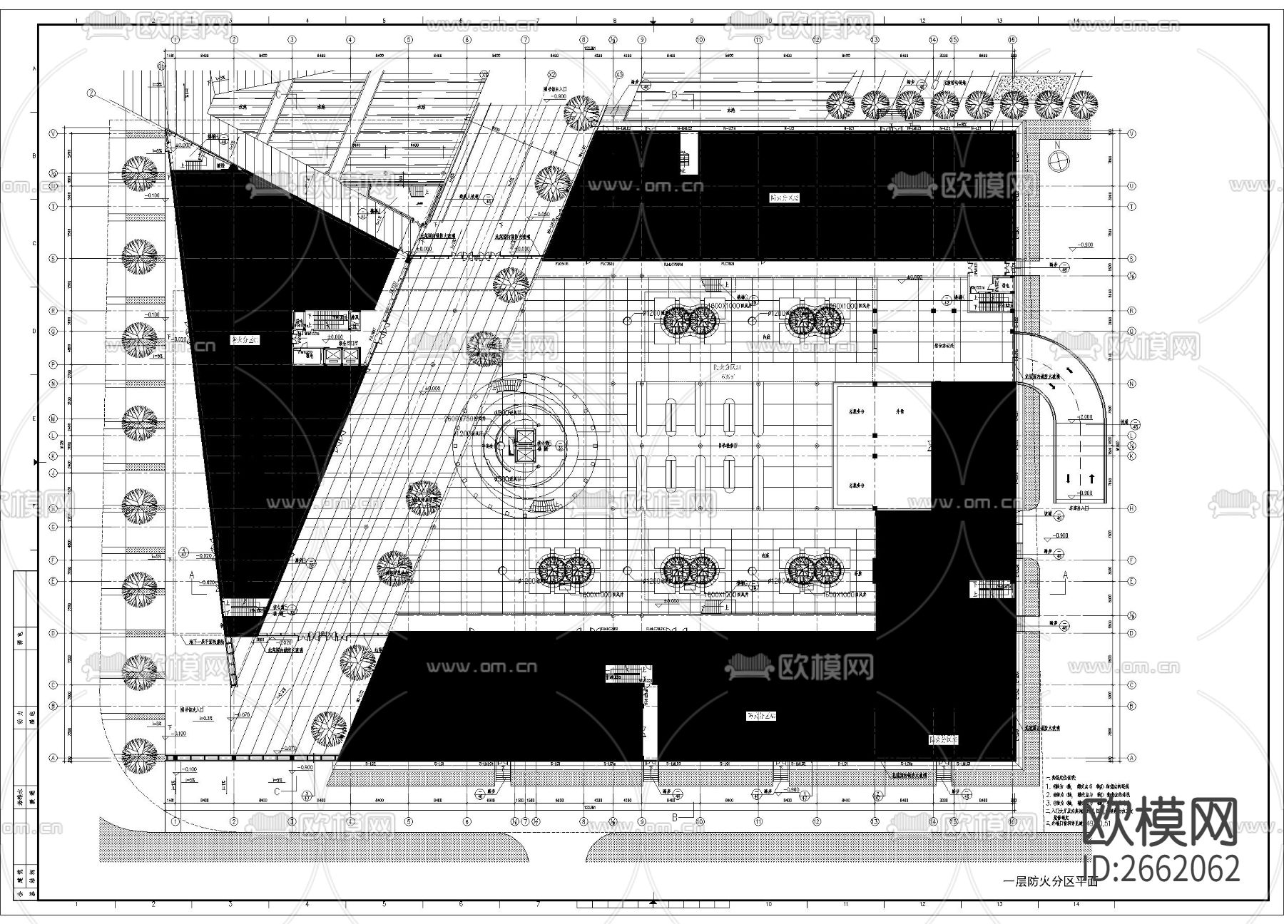 建筑防火分区图cad施工图下载（渲染图4）