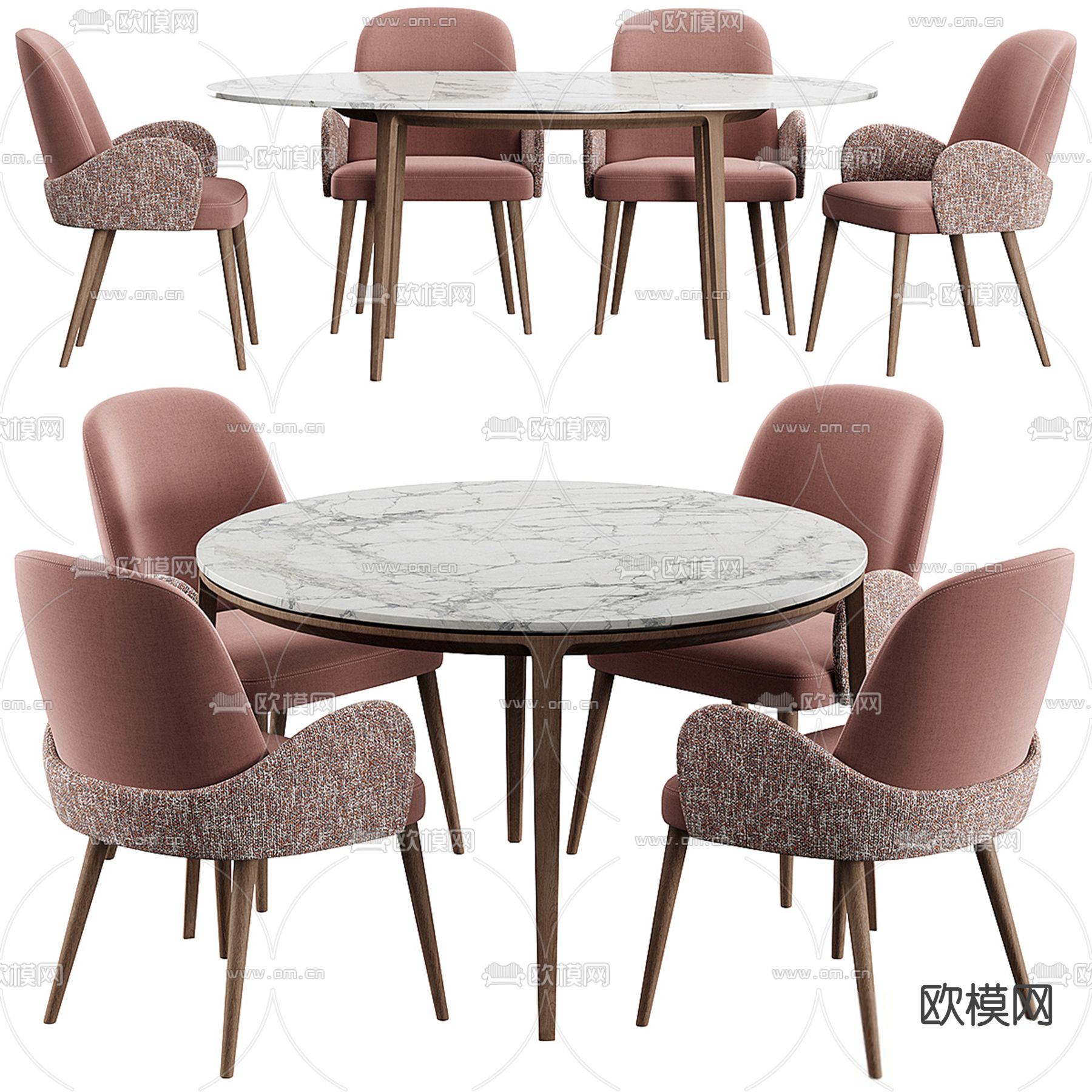 圆餐桌椅3d模型下载（渲染图1）