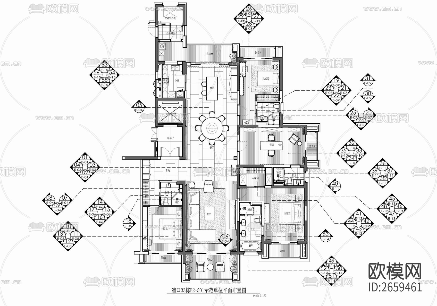290㎡大平层CAD施工图下载（渲染图2）