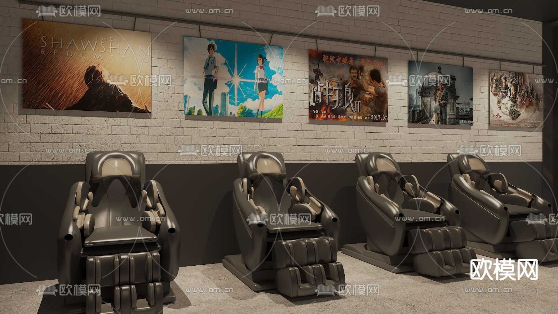 工业风影院大厅3d模型下载（渲染图2）