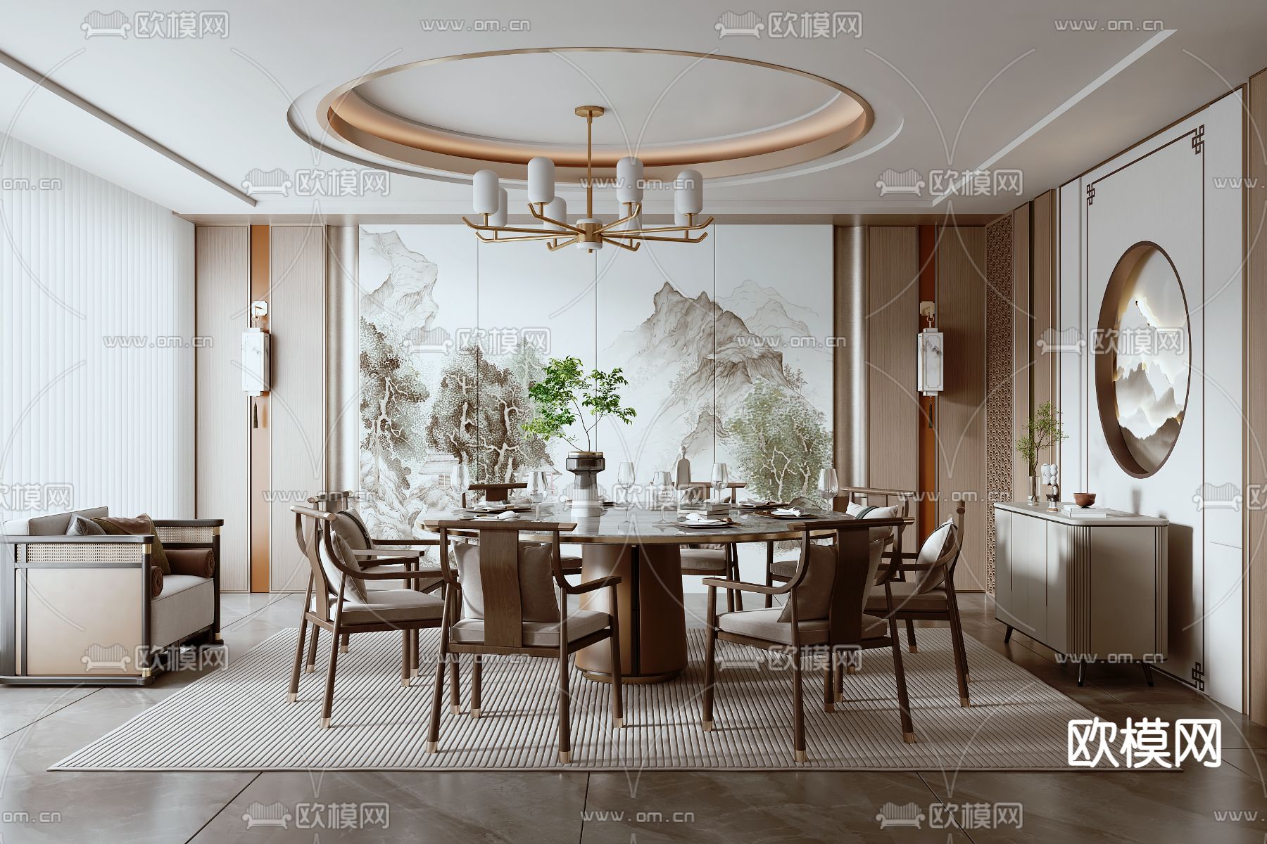 中餐厅包房 包间 包厢3d模型下载_ID14108444_3dmax免费模型-欧模网