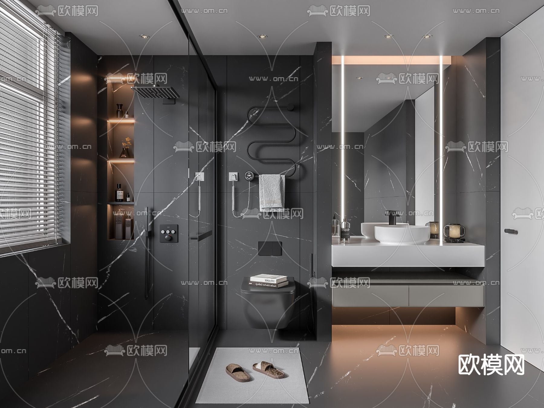 高级灰卫生间 洗手间 浴室3d模型下载