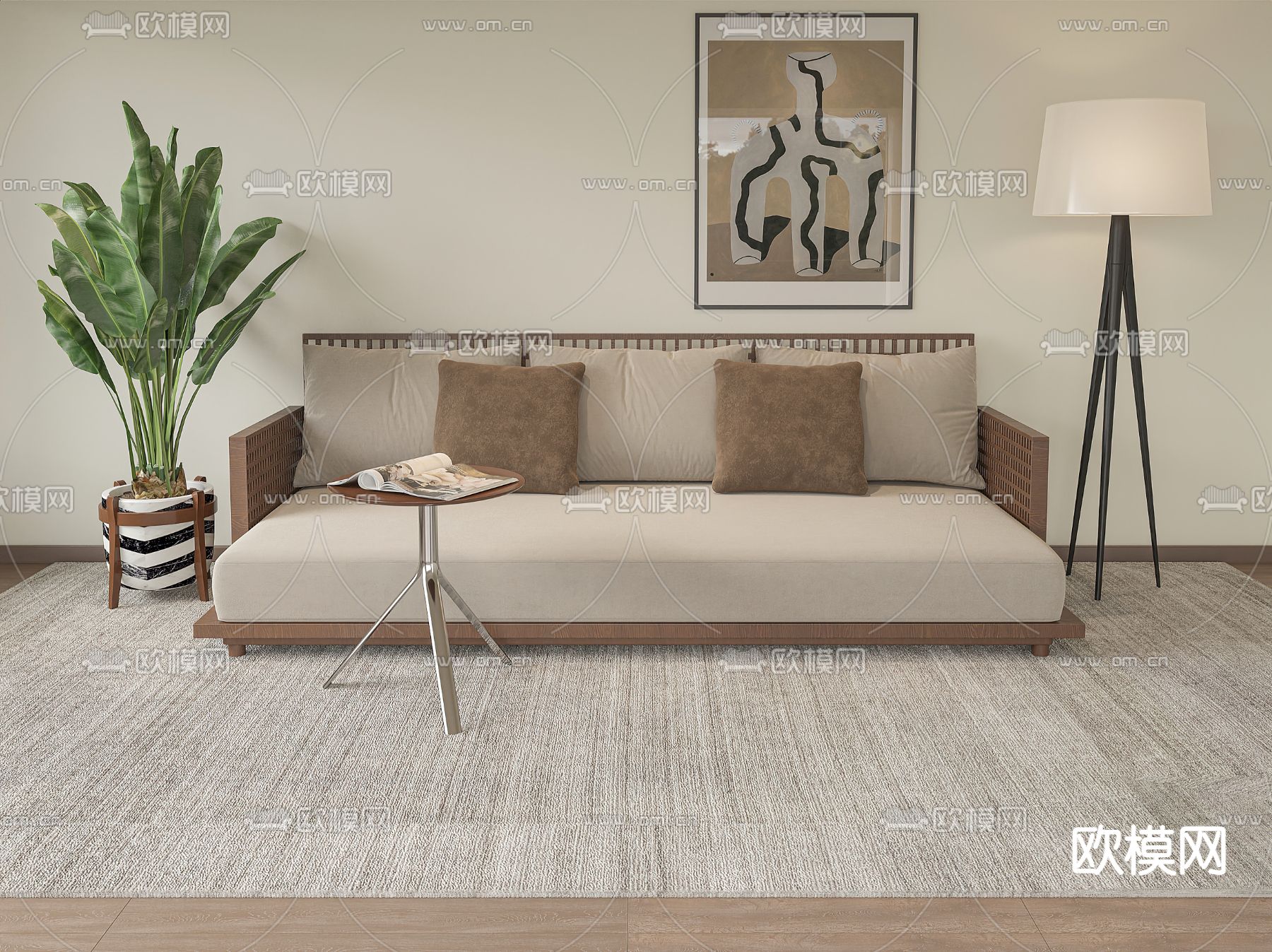 侘寂多人沙发3d模型下载