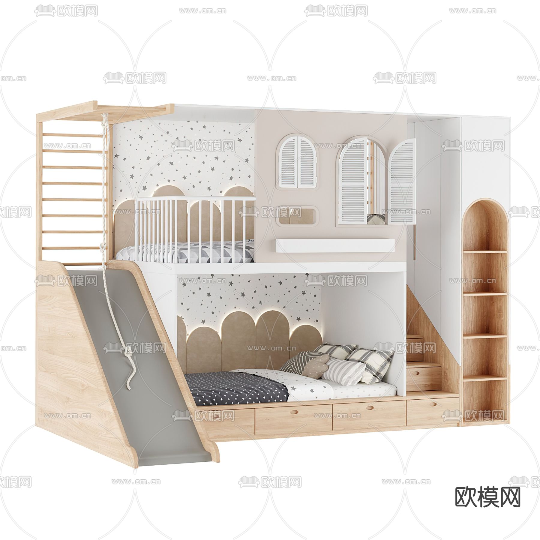 儿童床 小孩床 高低床3d模型下载（渲染图2）