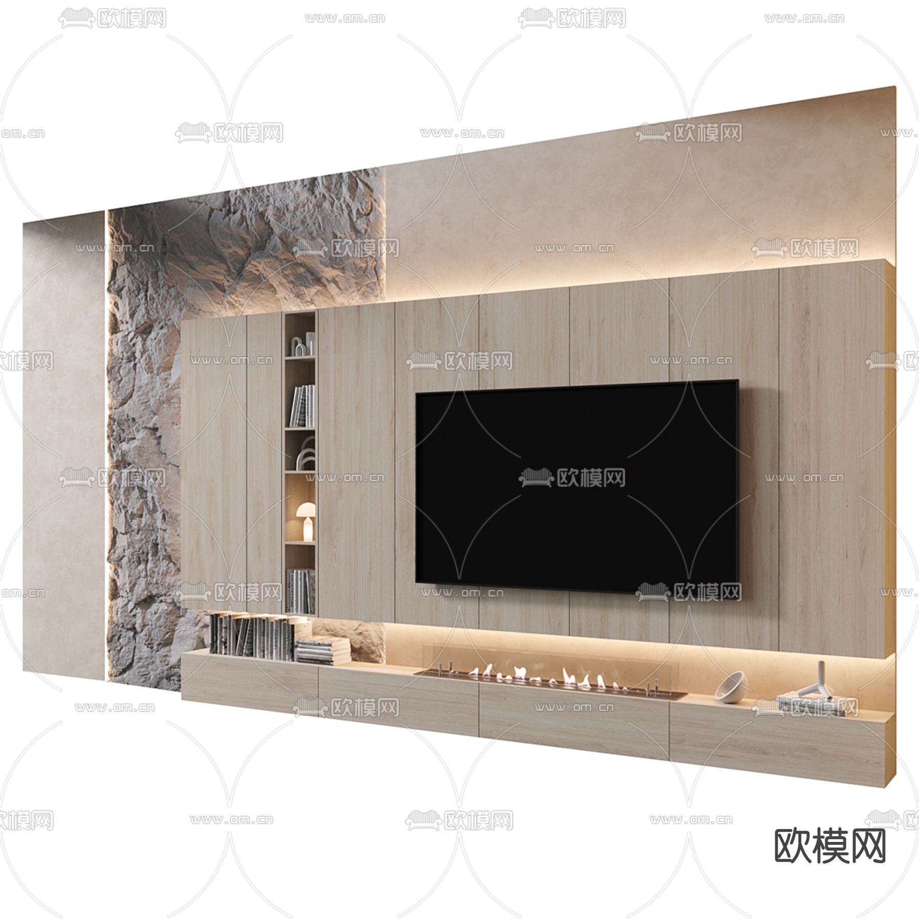 电视背景墙 岩石墙3d模型下载（渲染图3）