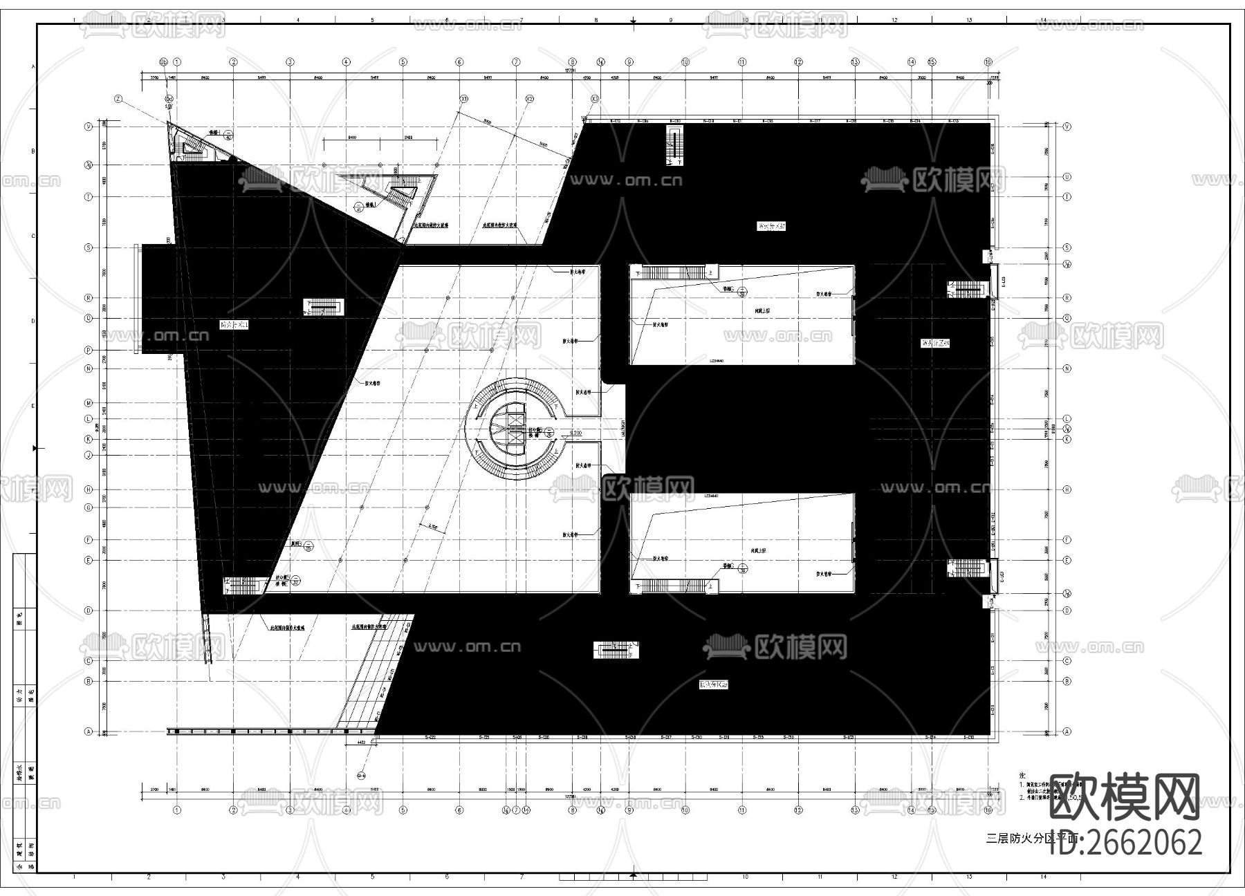 建筑防火分区图cad施工图下载（渲染图2）