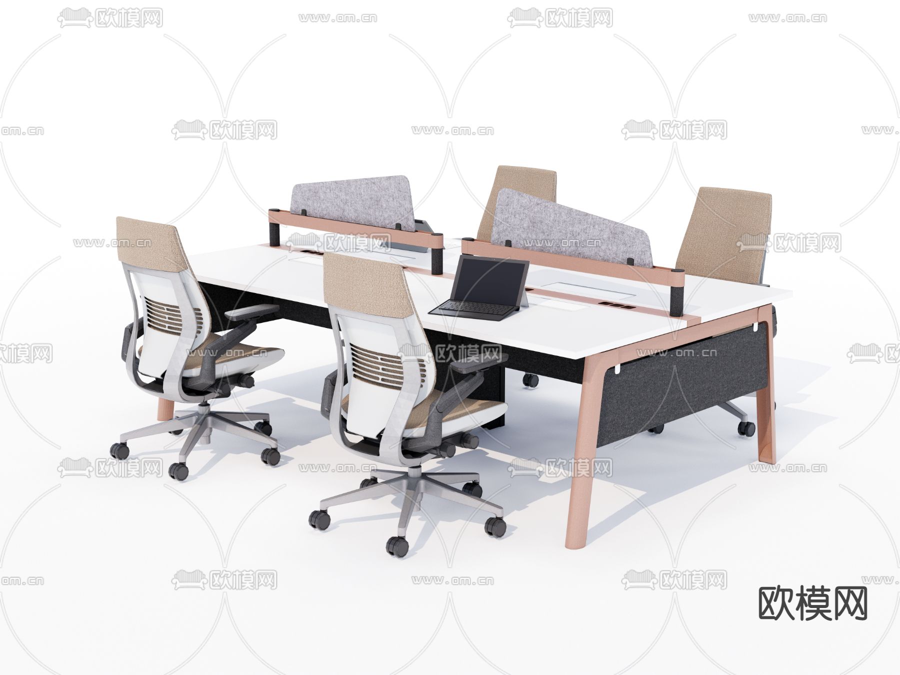 办公桌椅卡位su模型下载（渲染图1）