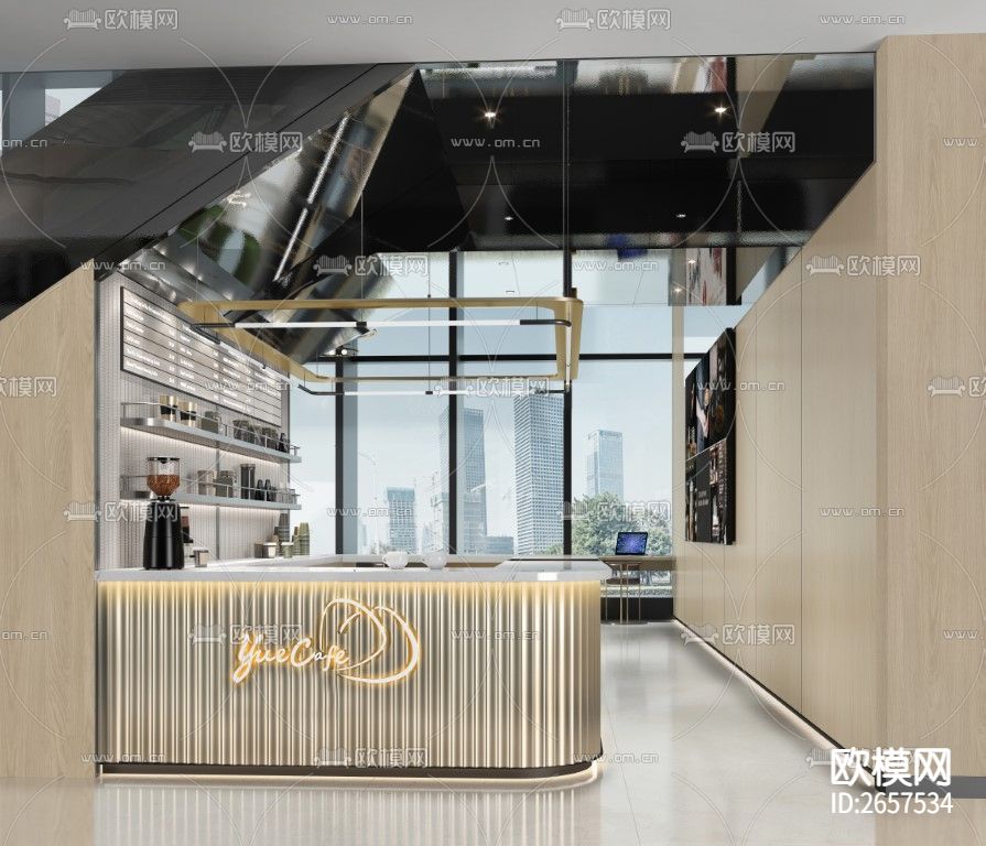 咖啡店CAD施工图下载（渲染图2）