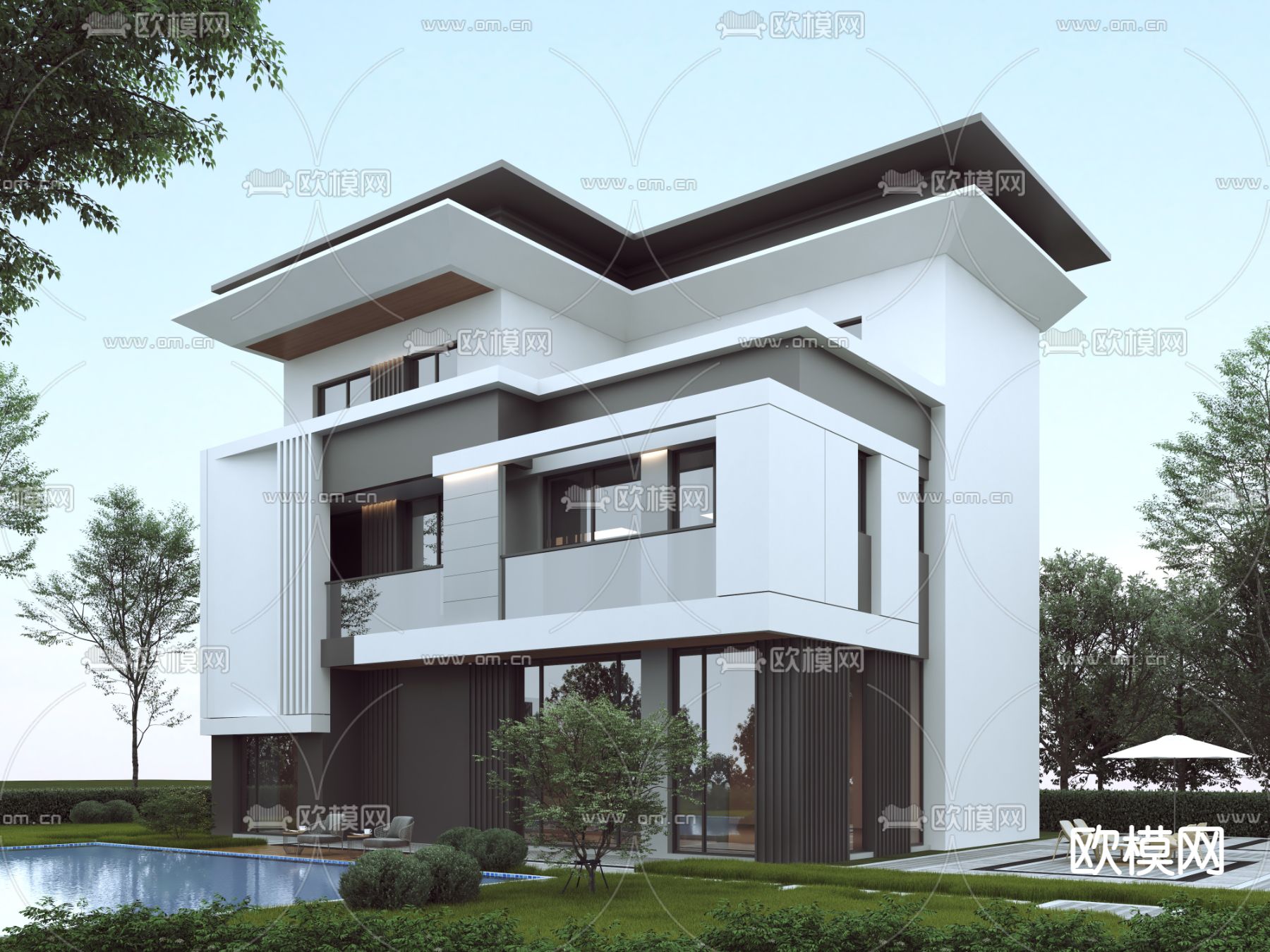 独栋别墅外观3d模型下载（渲染图2）