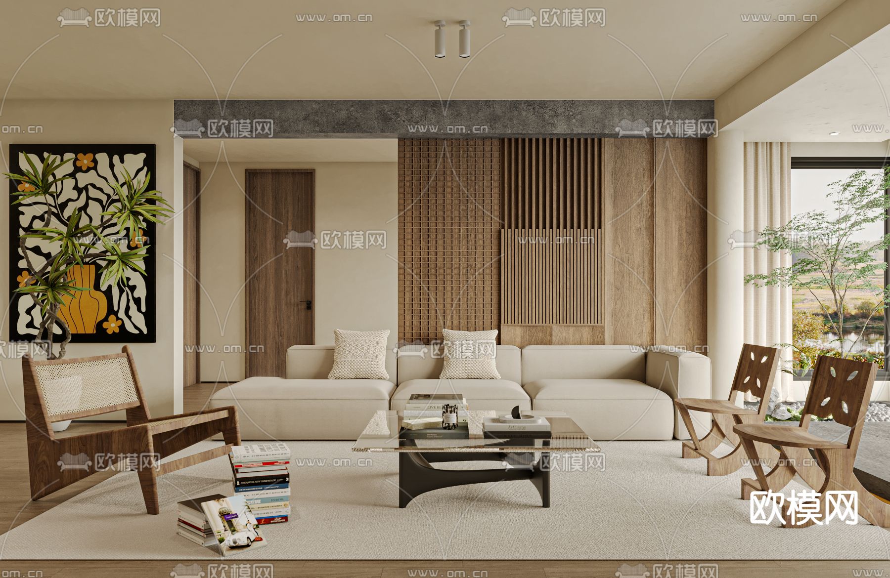 侘寂客厅3d模型下载（渲染图3）