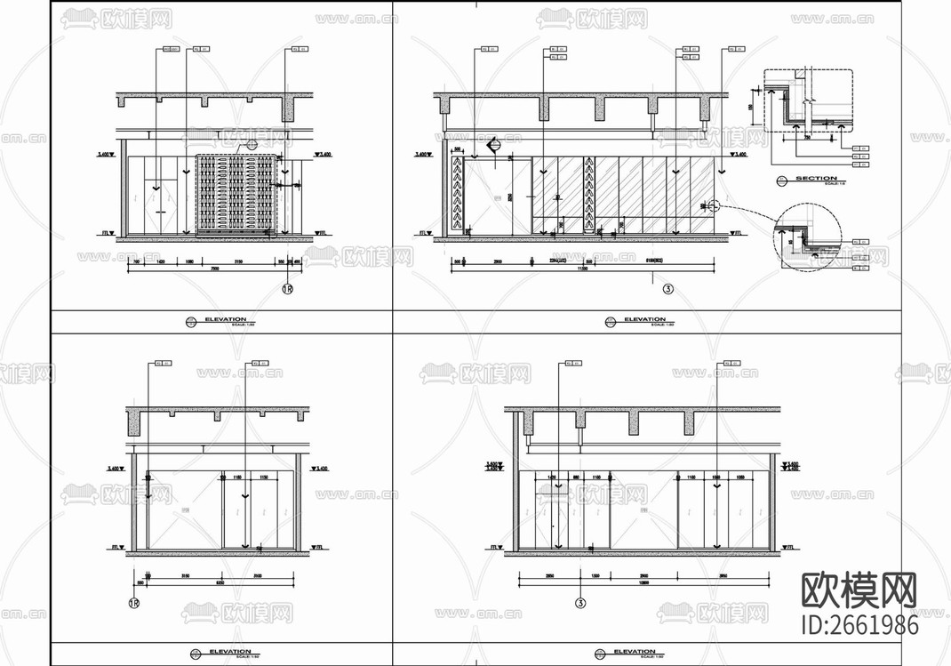 电梯厅门厅 办公区cad施工图-免费3dmax模型库-欧模网