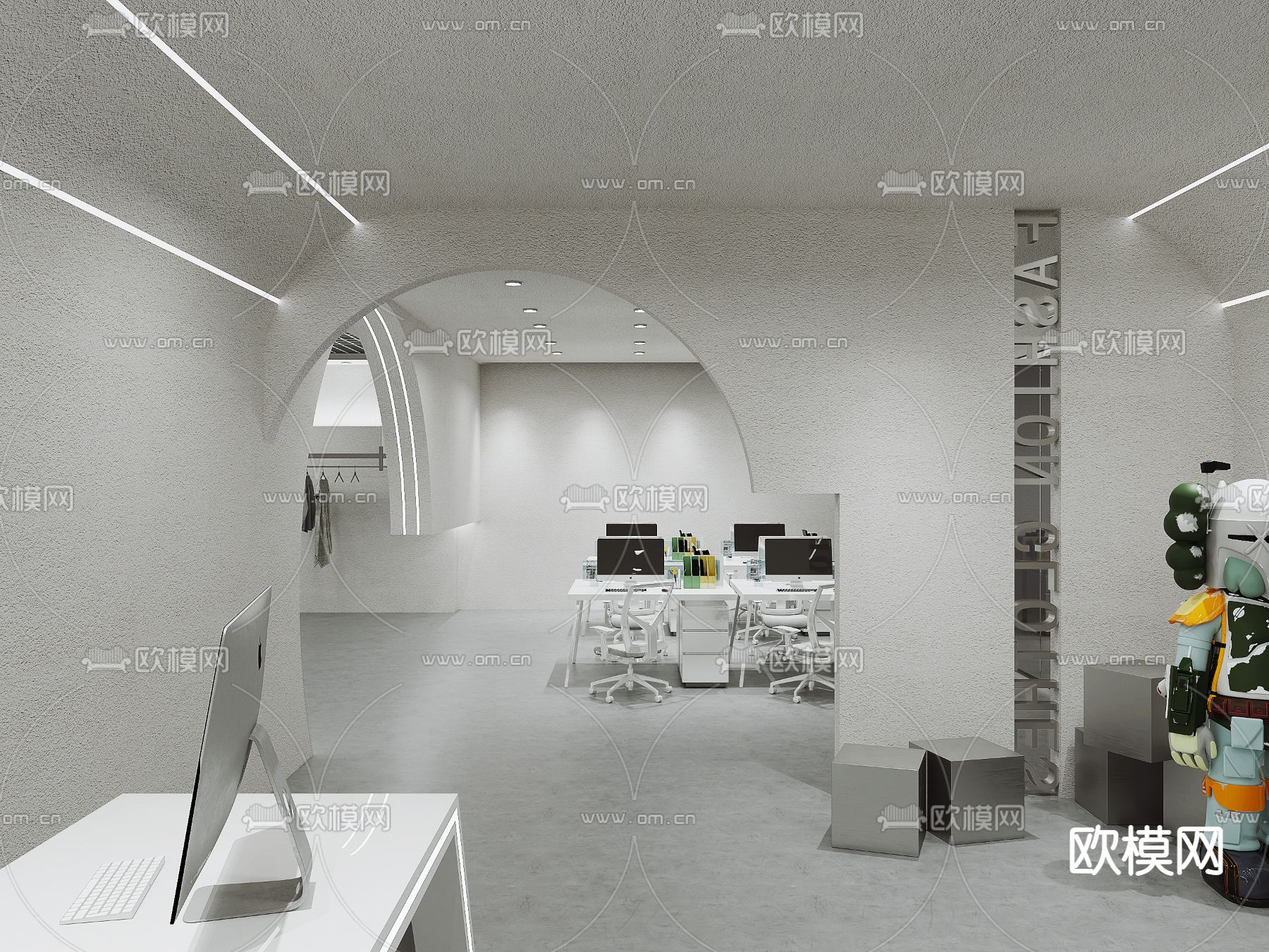 高级灰前台 接待处3d模型下载（渲染图2）