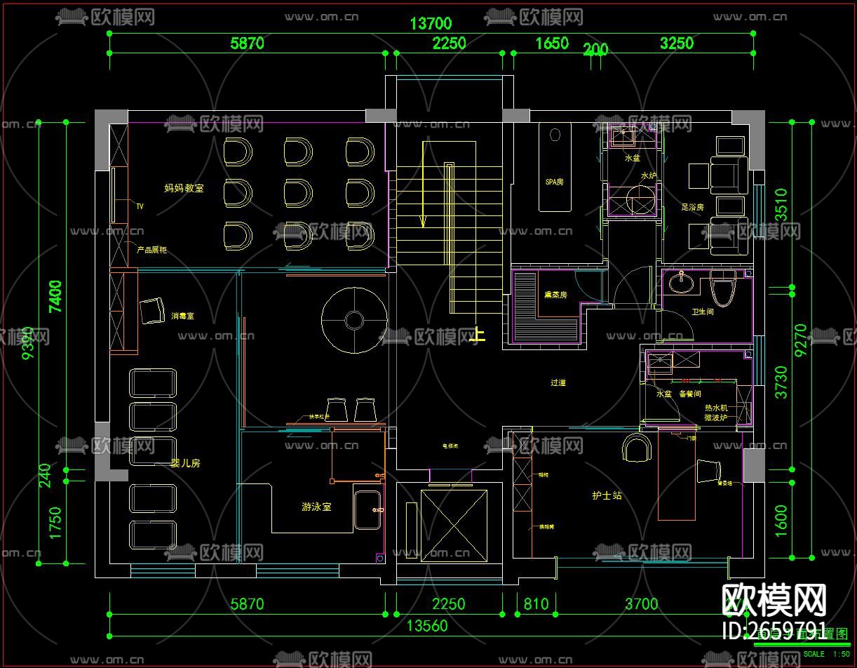 小型月子中心四层CAD图库下载（渲染图1）