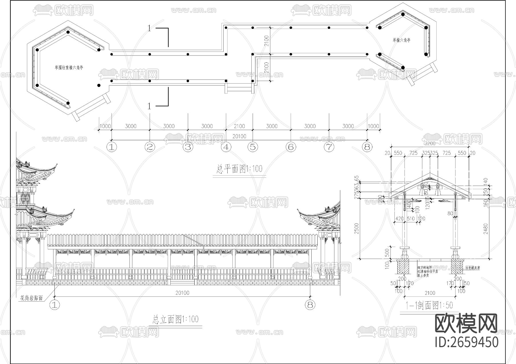 廊亭古建筑CAD施工图下载（渲染图1）
