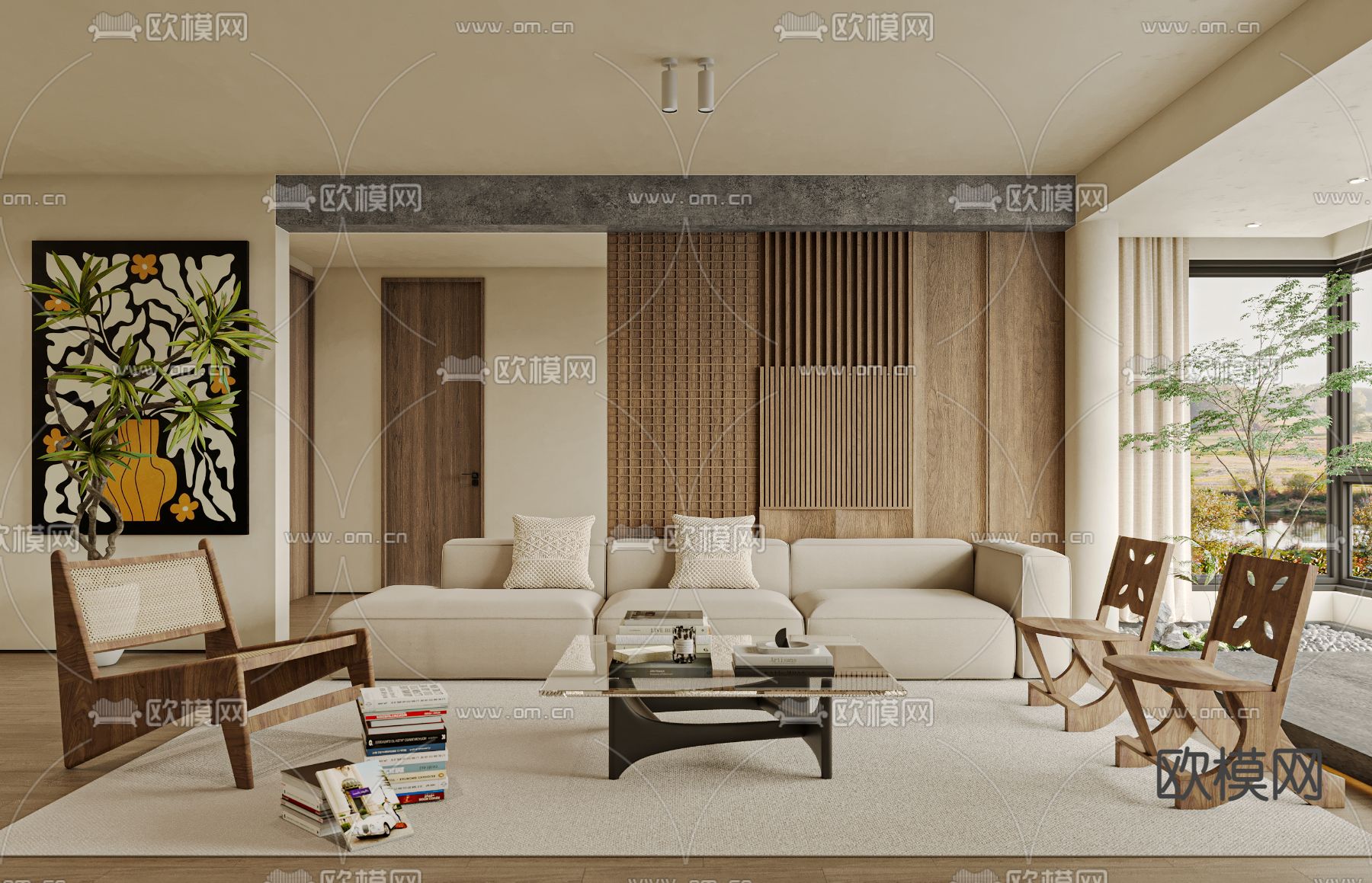 侘寂客厅3d模型下载（渲染图1）