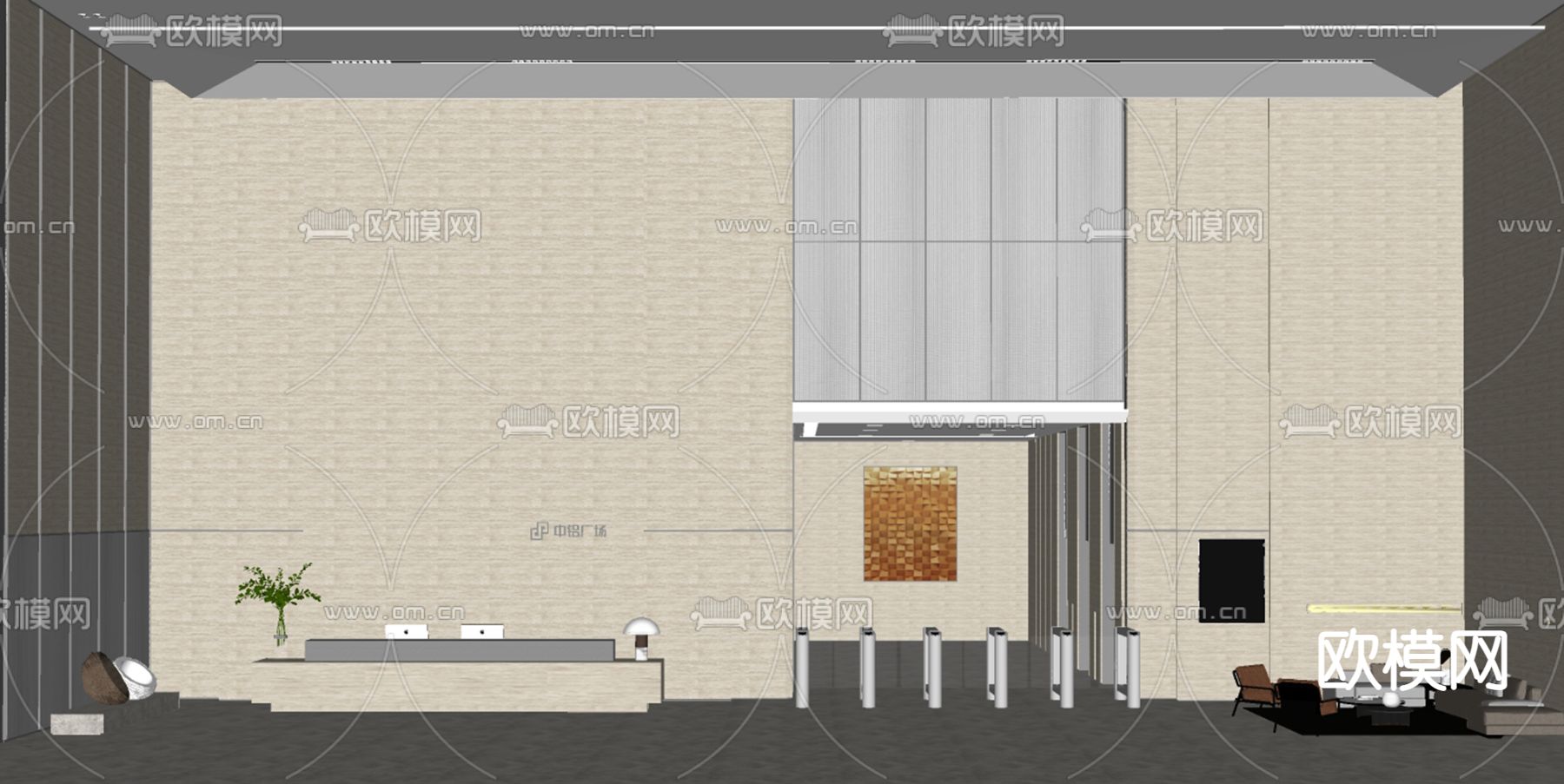 前台接待 休息区su模型下载（渲染图2）