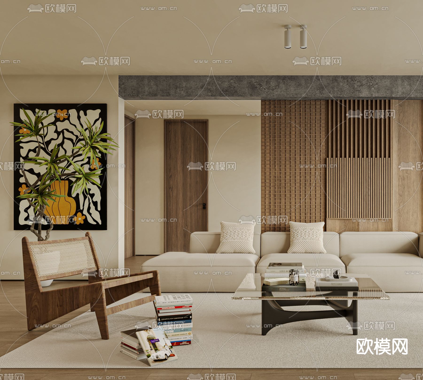 侘寂客厅3d模型下载（渲染图2）