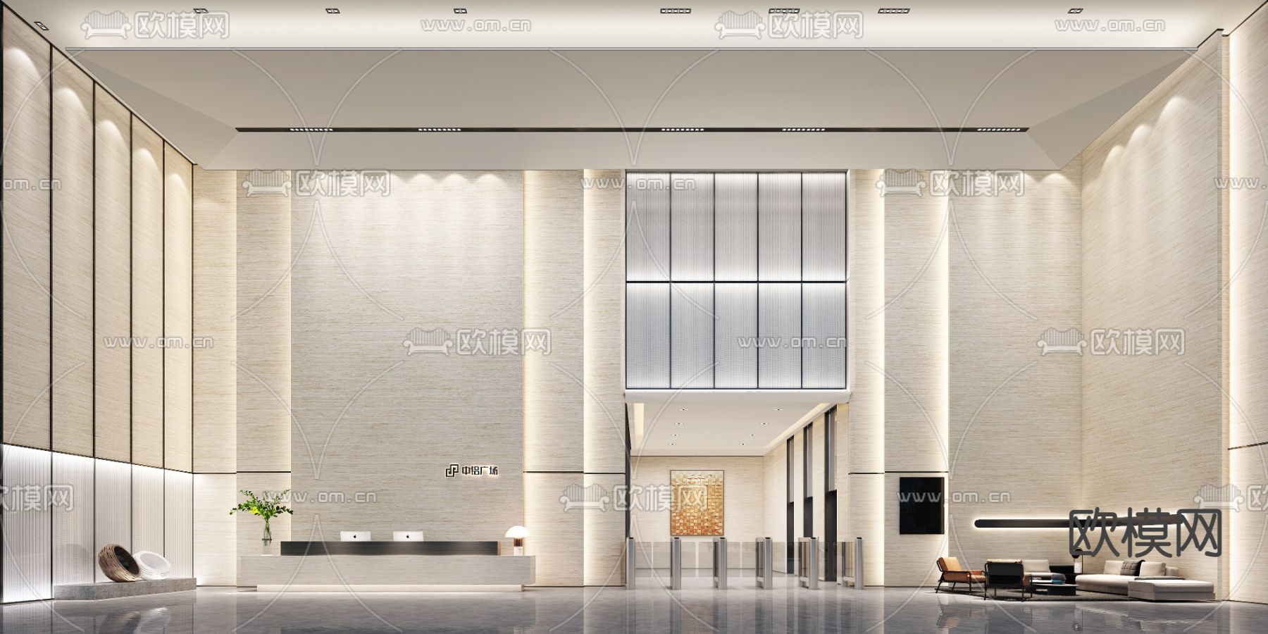 前台接待 休息区su模型下载（渲染图1）