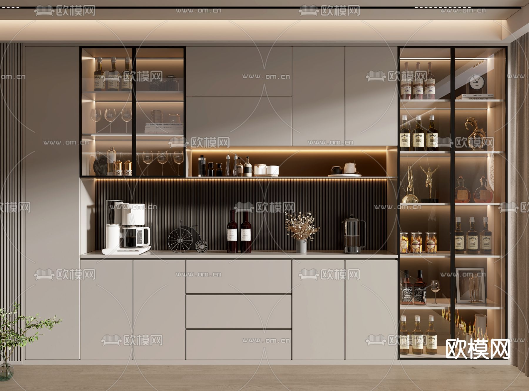 现代酒柜3d模型下载