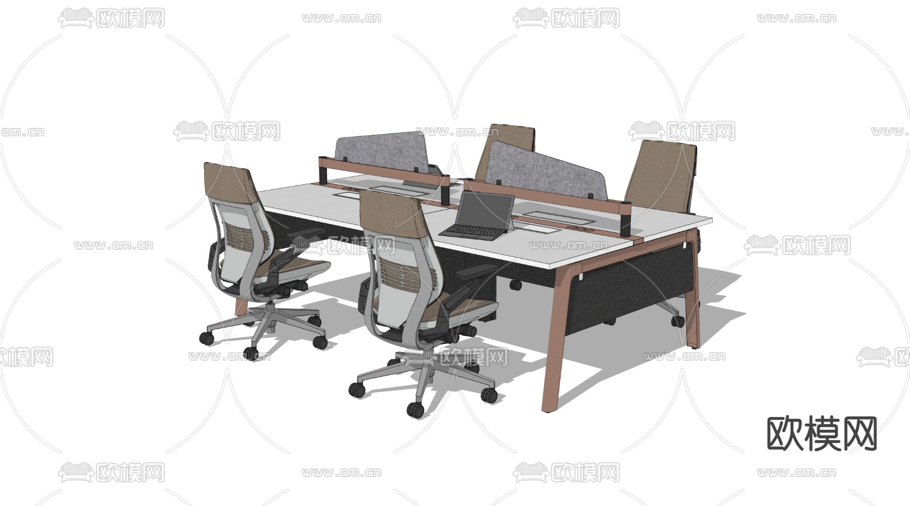 办公桌椅卡位su模型下载（渲染图2）