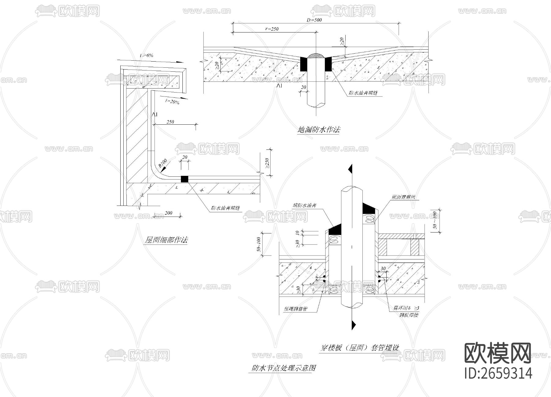 放水构造图CAD节点大样下载（渲染图1）