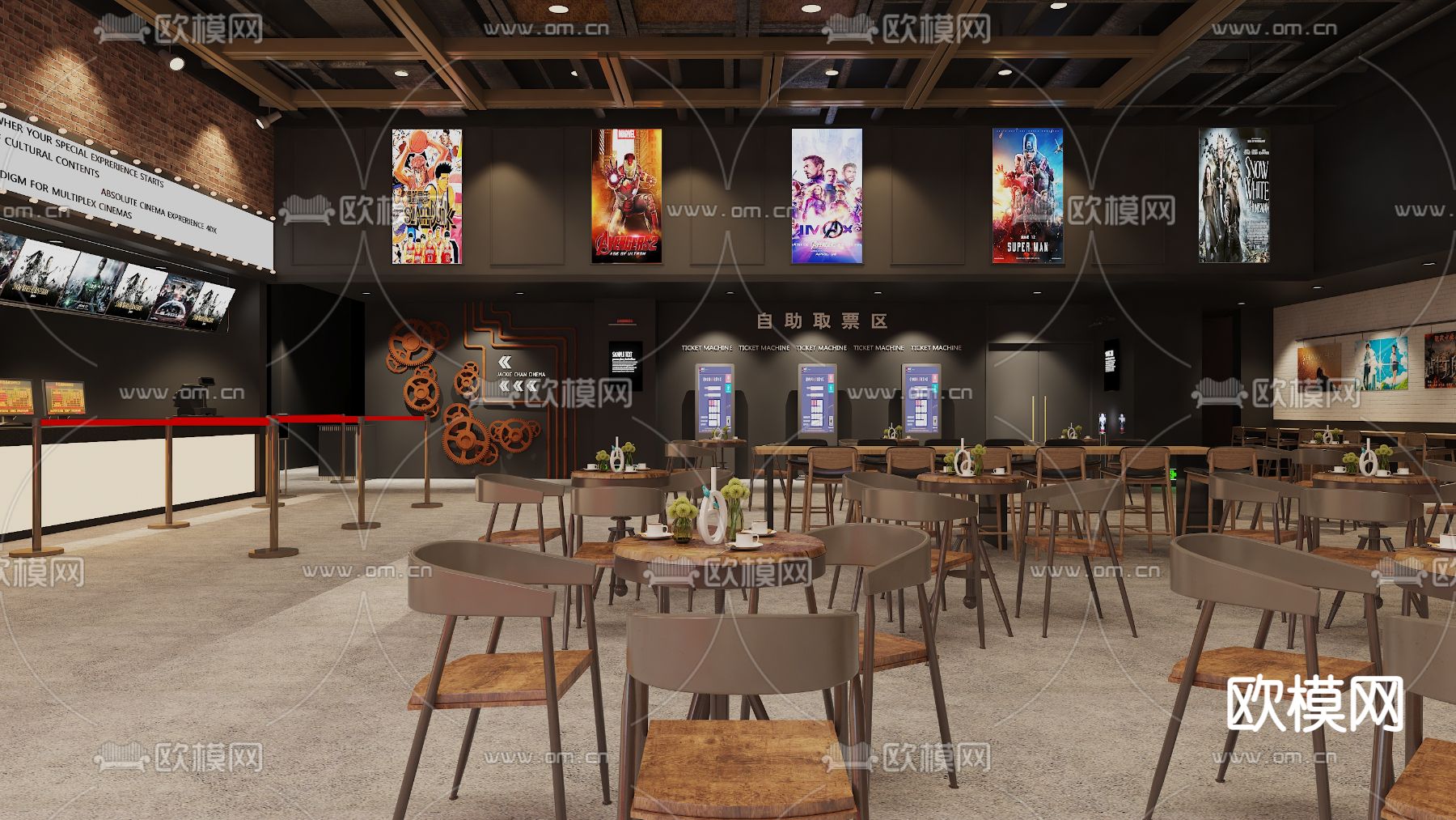 工业风影院大厅3d模型下载（渲染图3）