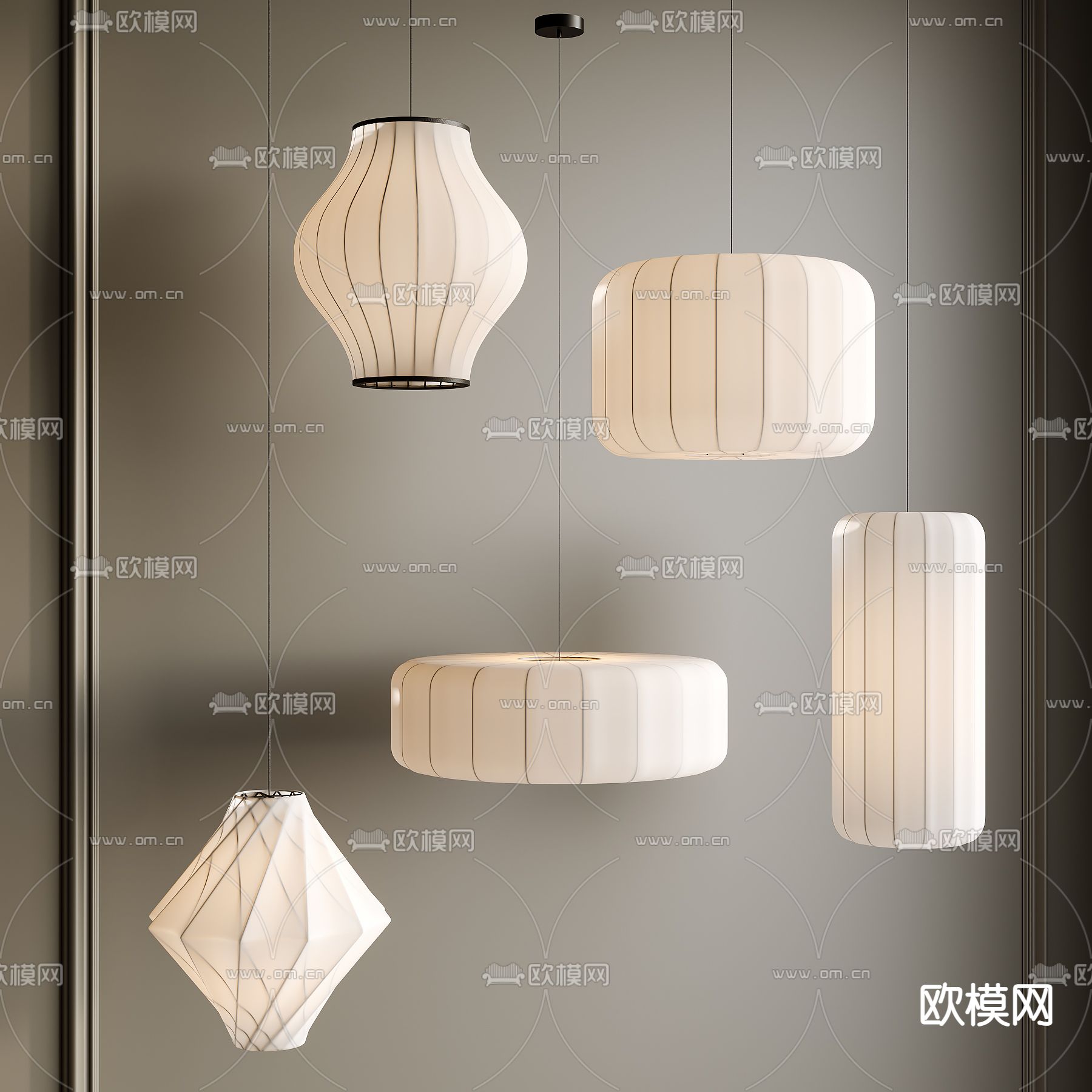 新中式吊灯 灯笼吊灯3d模型下载