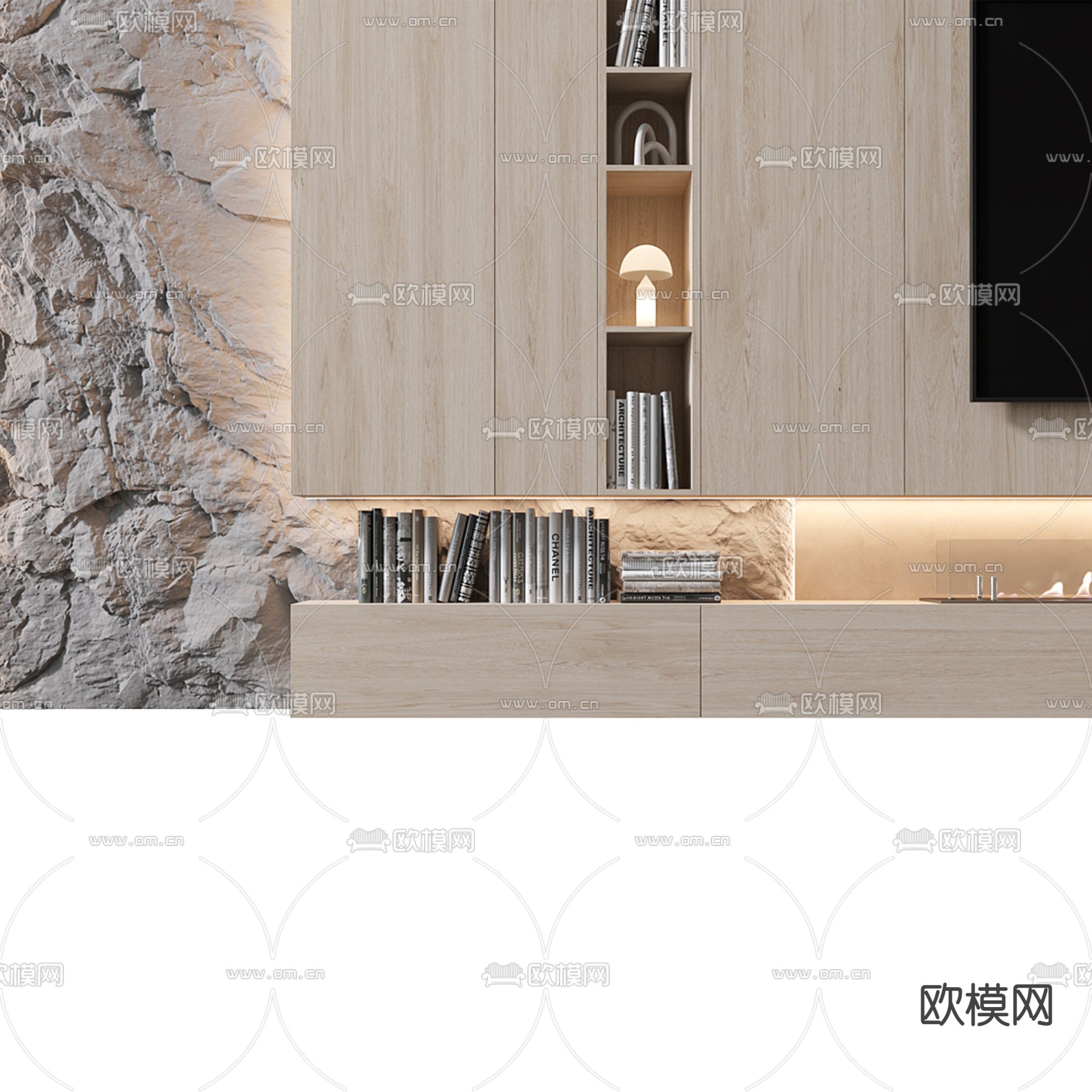 电视背景墙 岩石墙3d模型下载（渲染图4）