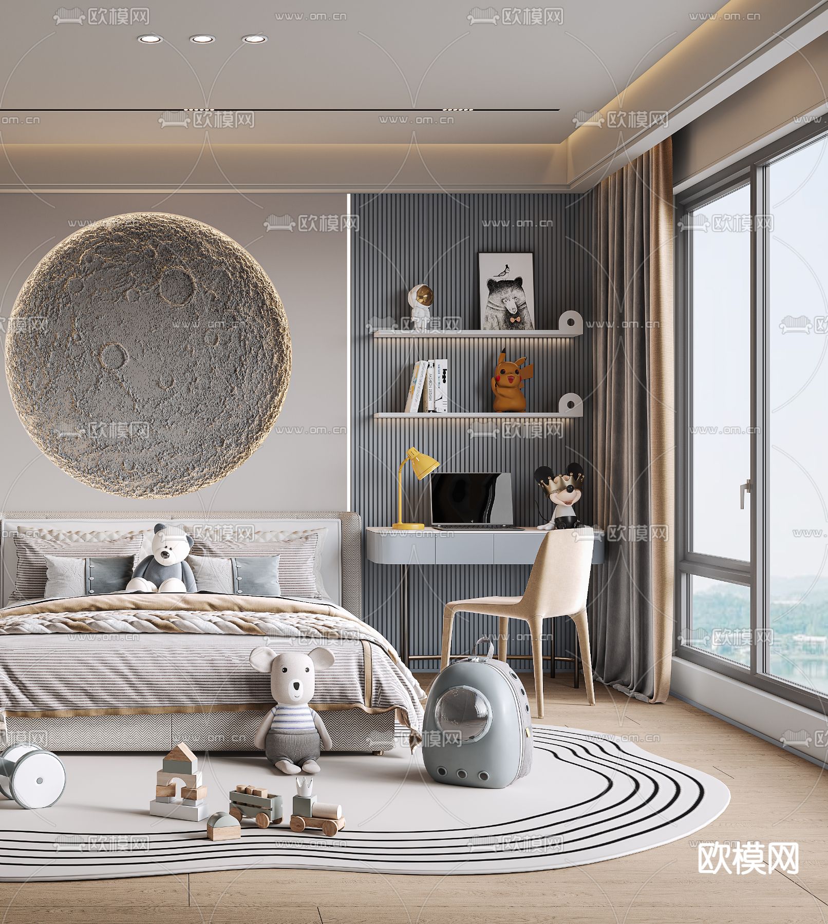 儿童房 男孩房 小孩房3d模型下载（渲染图2）