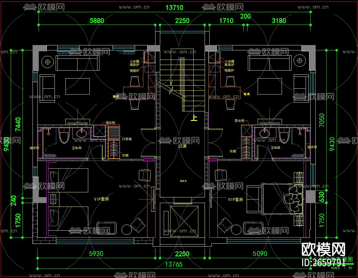 小型月子中心四层CAD图库下载（渲染图2）