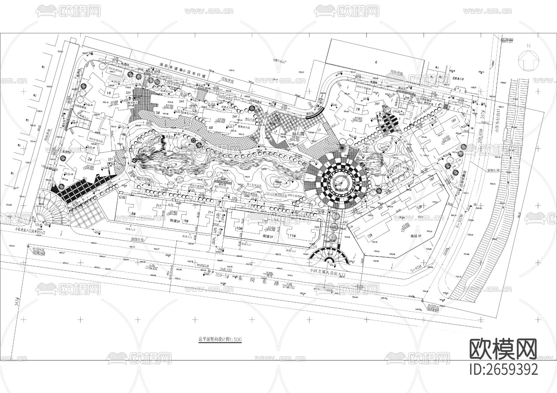 住宅小区CAD施工图下载（渲染图1）