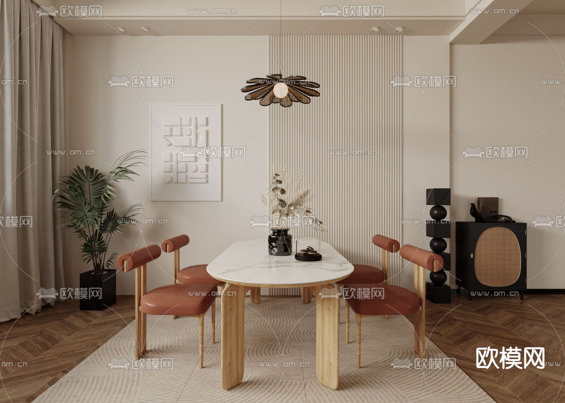 侘寂风餐桌椅3d模型下载