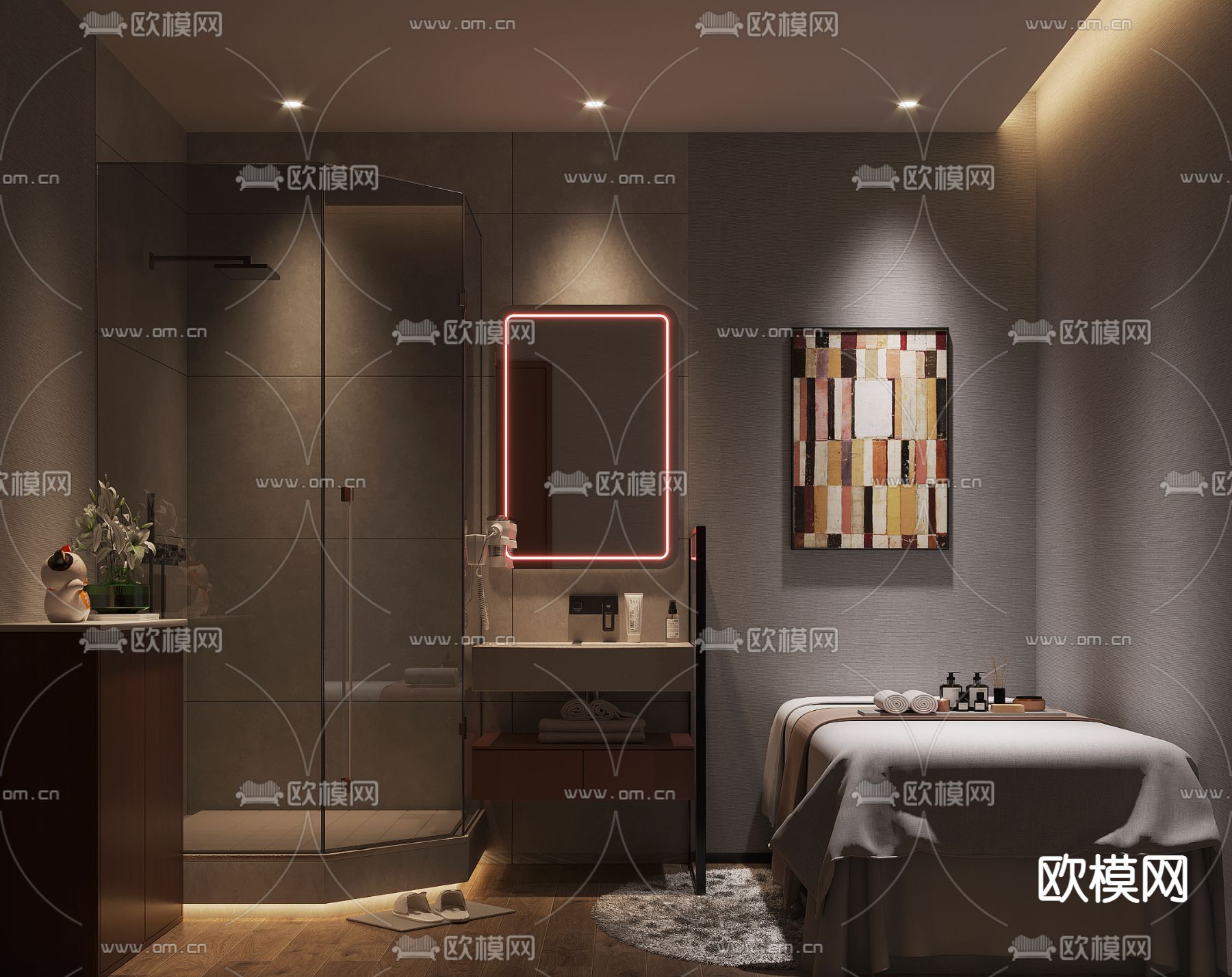 侘寂spa房 按摩房3d模型下载（渲染图1）